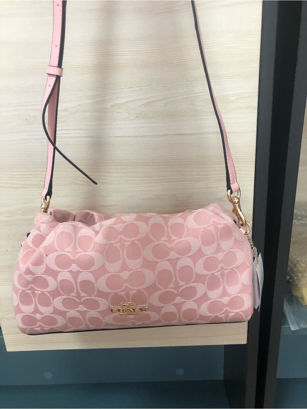 Coach Pink Signature Jacquard Crossbody Bag with Gold Hardware - Picture 4 of 12